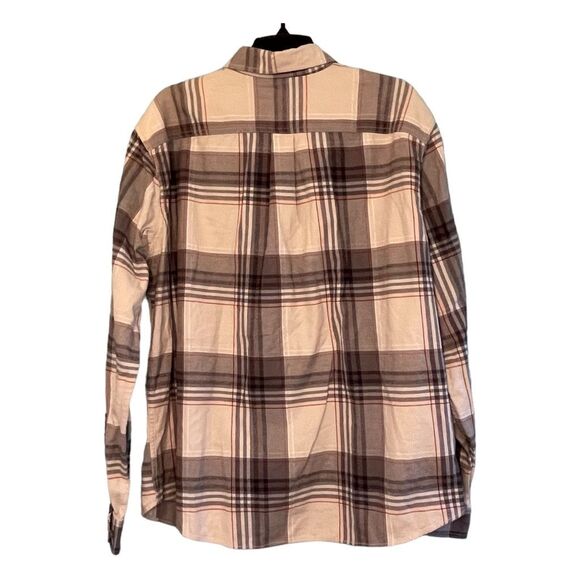 Eddie Bauer Heavyweight Flannel Button Down Shirt Gray Tan Red Tartan Plaid - Picture 2 of 8
